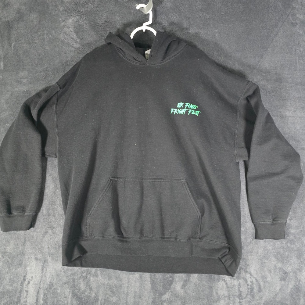 Six Flags Fright Fest Black Hoodie Adult 2XL Graphic Clown Scary‎ Halloween